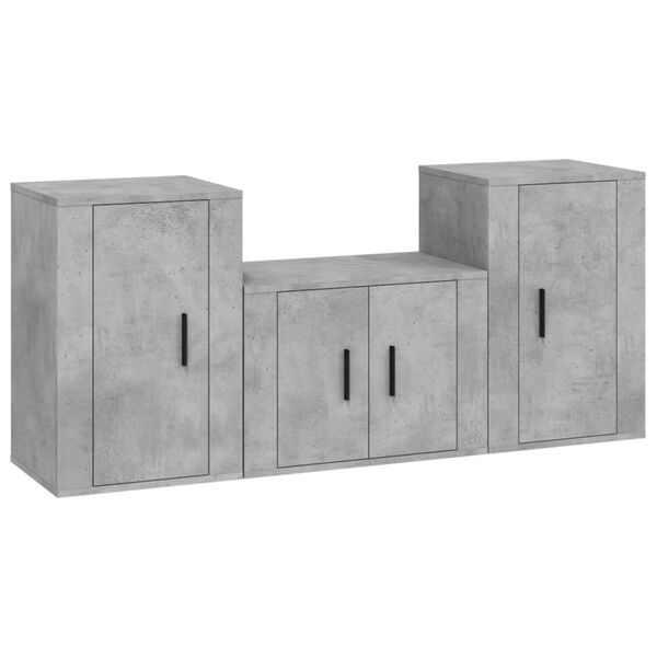 vidaXL Set de muebles de TV 3 pzas madera contrachapada gris hormig&oacute;n