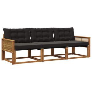 vidaXL Conjunto de sof&aacute;s de exterior con coj&iacute;n 3 pcs Natural y negro