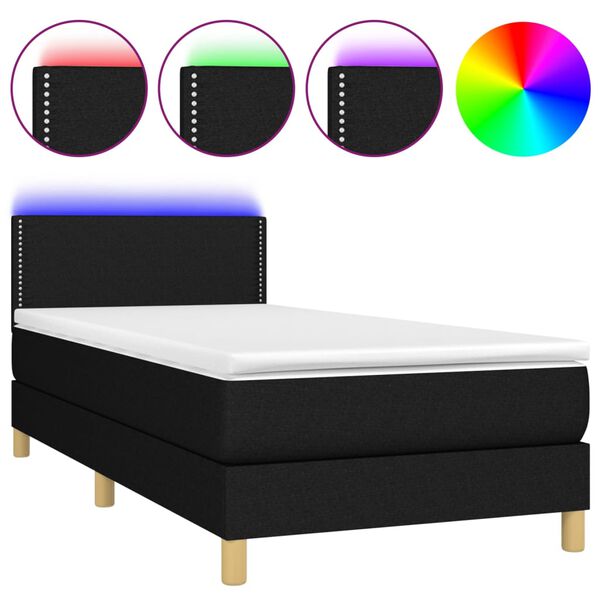 vidaXL Cama box spring con colch&oacute;n LED tela negro 90x200 cm