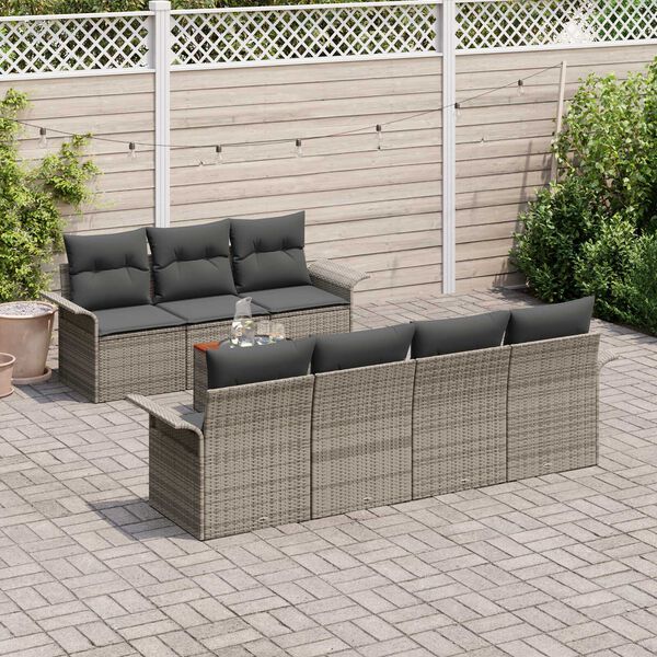 vidaXL Conjunto de sof&aacute;s de jard&iacute;n 8 pcs Gris rat&aacute;n sint&eacute;tico