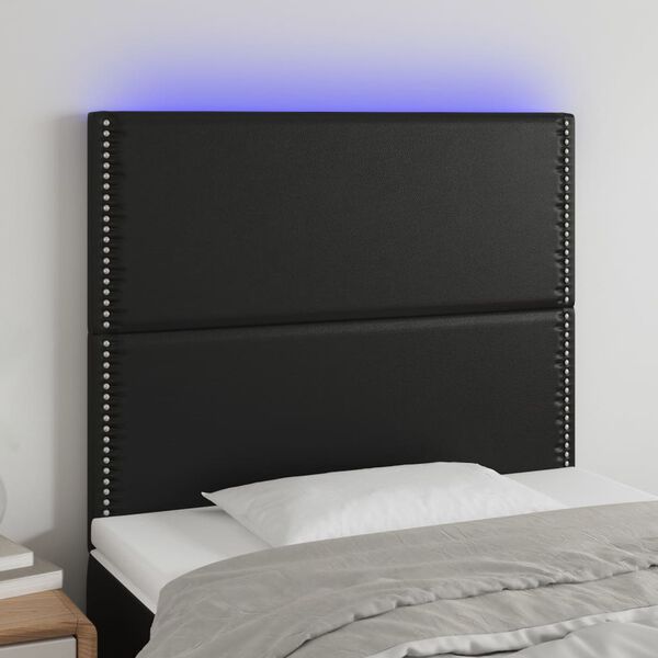 vidaXL Cabecero con luces LED cuero sintético negro 100x5x118/128 cm