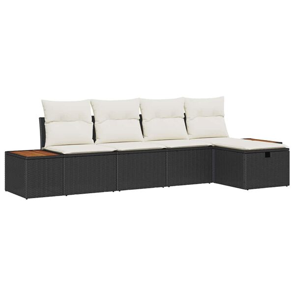 vidaXL Conjunto de sof&aacute; de jard&iacute;n con almohada 5 pcs Negro Polirat&aacute;n
