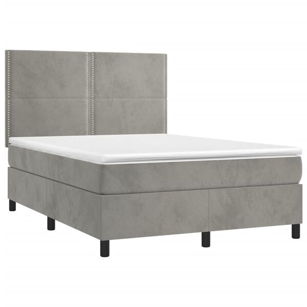 vidaXL Cama box spring colch&oacute;n y LED terciopelo gris claro 140x190 cm