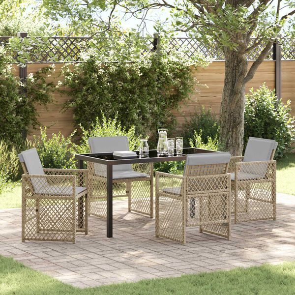 vidaXL Conjunto de Comedor de Jard&iacute;n 5 pcs Beige rat&aacute;n sint&eacute;tico