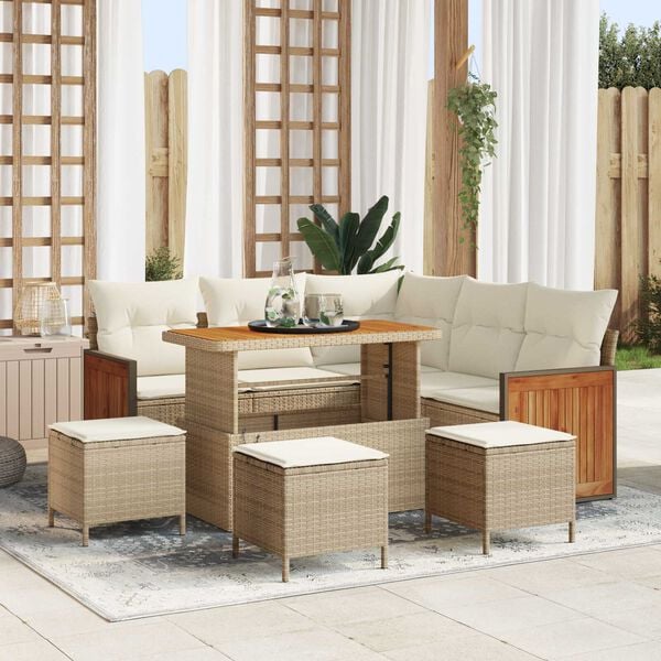 vidaXL Conjunto de sof&aacute; de jard&iacute;n con coj&iacute;n 9 pcs beige y crema