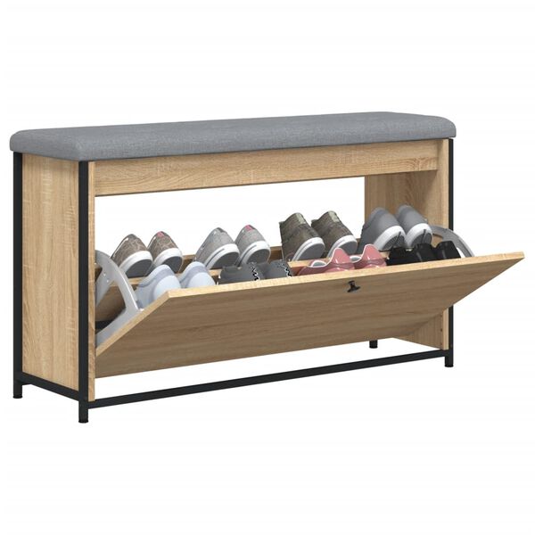 vidaXL Banco zapatero con caj&oacute;n abatible roble Sonoma 102x32x56 cm