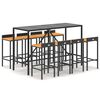 vidaXL Mesa bar y taburetes jard&iacute;n 9 pzas madera acacia rat&aacute;n PE negro