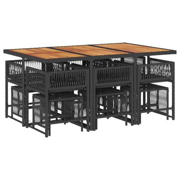 vidaXL Set de comedor jard&iacute;n 11 pzas con cojines rat&aacute;n sint&eacute;tico negro