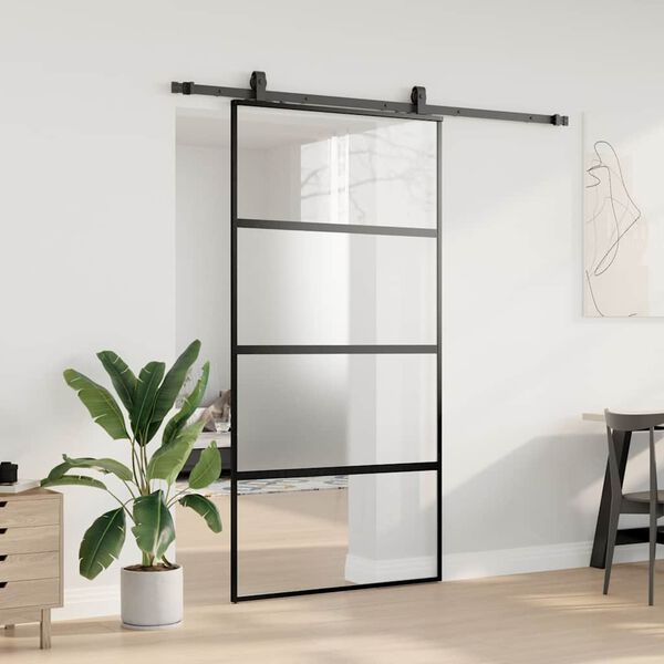 vidaXL Puerta corredera herrajes negro 102,5x205 cm vidrio templado