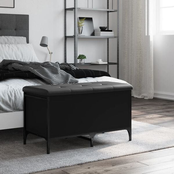 vidaXL Banco con almacenaje madera de ingeniería negro 82x42x45 cm