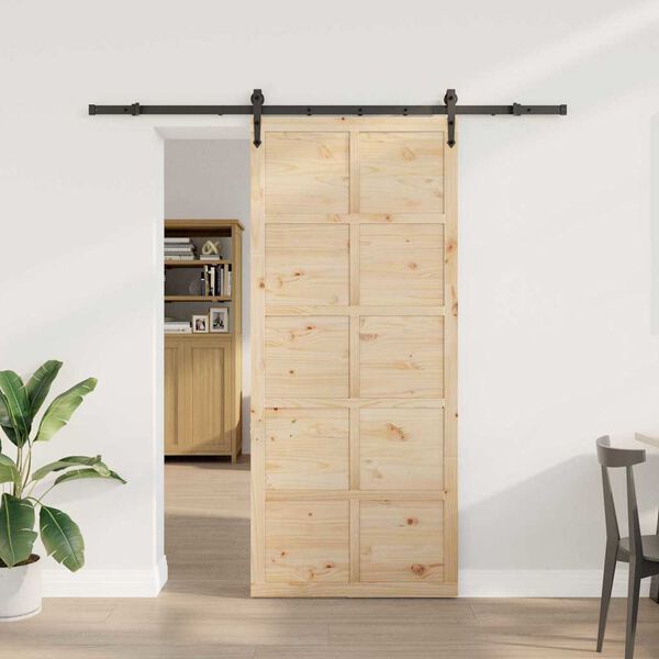 vidaXL Puerta Corredera Marr&oacute;n 100 x 208 cm Madera de pino macizo