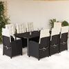 vidaXL Set de comedor de jard&iacute;n 9 pzas y cojines rat&aacute;n sint&eacute;tico negro