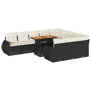 vidaXL Set de sof&aacute;s de jard&iacute;n 11 pzas y cojines rat&aacute;n sint&eacute;tico negro