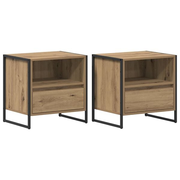 vidaXL Mesa de Noche con caj&oacute;n 2 pcs Roble Artesanal 50 x 39,5 x 50 cm