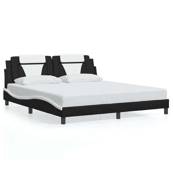 vidaXL Estructura de cama Viana sin colch&oacute;n cuero sint&eacute;tico negro y blanco