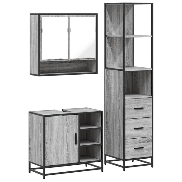 vidaXL Set de muebles de ba&ntilde;o 3 pzas madera contrachapada gris sonoma