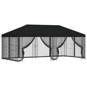 vidaXL Gazebo con paredes laterales 6 x 3 m Negro Poli&eacute;ster y Acero