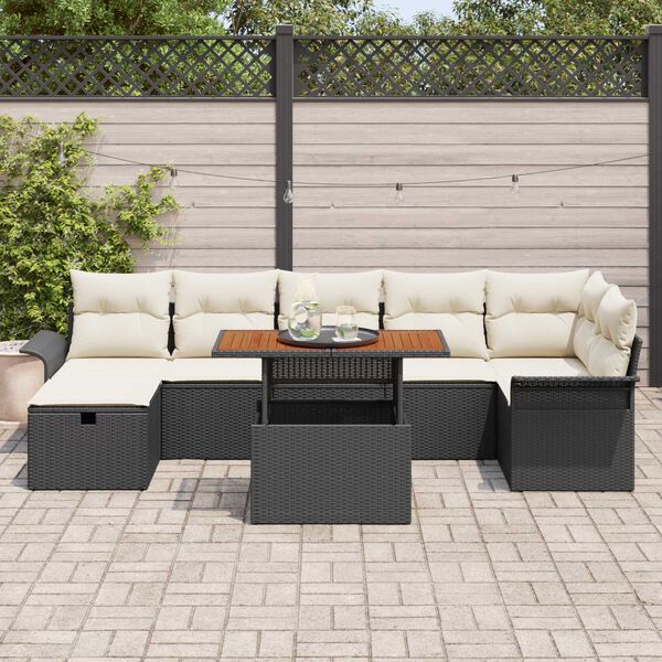 vidaXL Conjunto de sof&aacute;s de jard&iacute;n 8 pcs Negro rat&aacute;n sint&eacute;tico