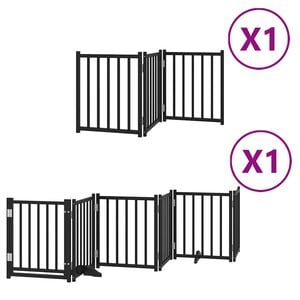 vidaXL Puerta para perros plegable 9 paneles madera &aacute;lamo negra 450 cm