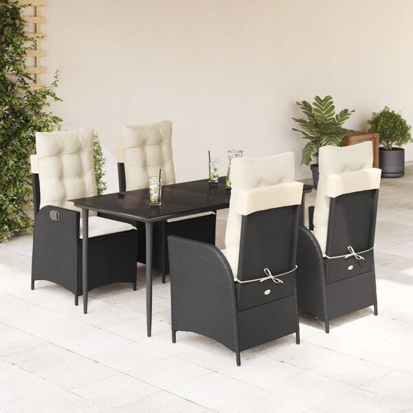 vidaXL Set de muebles jard&iacute;n 5 pzas con cojines rat&aacute;n sint&eacute;tico negro
