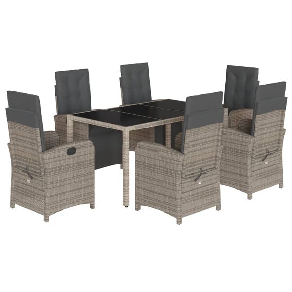 vidaXL Set comedor jardín 7 pzas y cojines ratán sintético gris