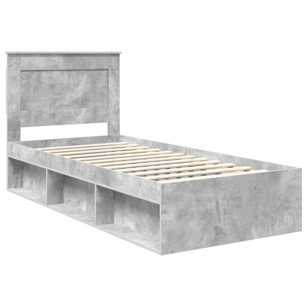 vidaXL Estructura de cama con cabecera Gris concreto 90 x 190 cm