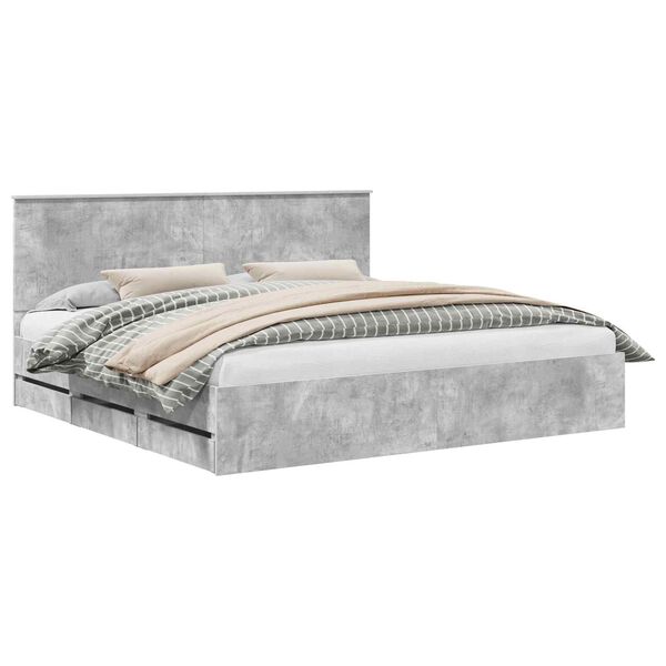 vidaXL Estructura de cama Gris Concreto 200 x 200 cm Madera Ingenieril
