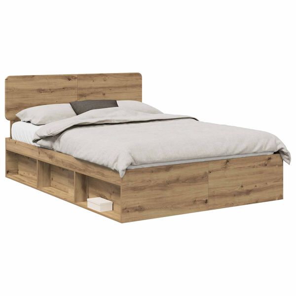 vidaXL Estructura de cama con cabecera Roble Artesanal 150 x 200 cm