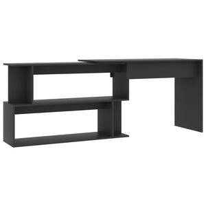 vidaXL Escritorio de esquina madera contrachapada gris 200x50x76 cm