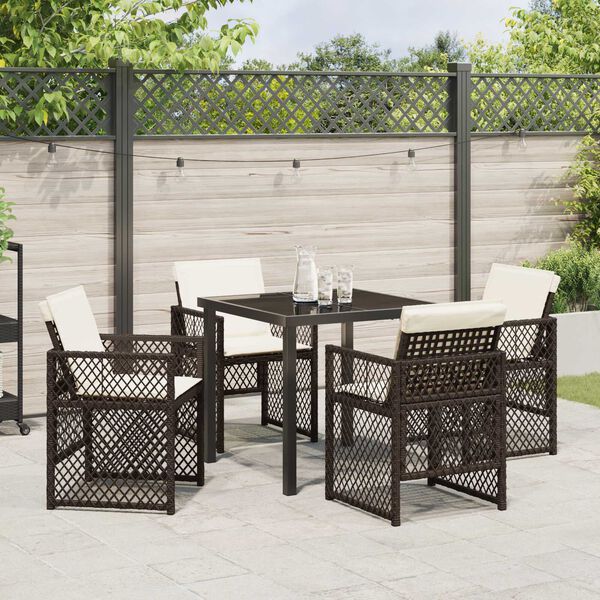 vidaXL Conjunto de Comedor de Jard&iacute;n 5 pcs Marr&oacute;n rat&aacute;n sint&eacute;tico