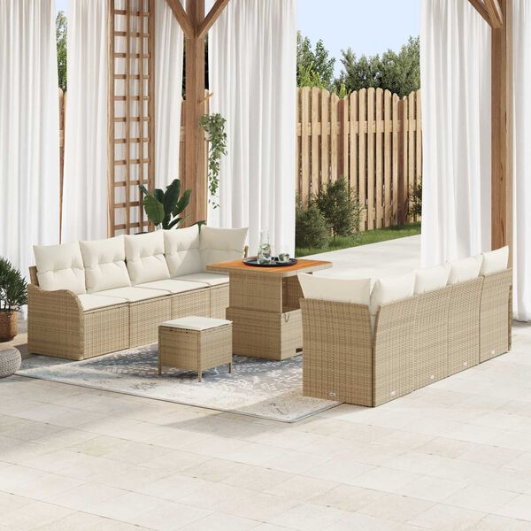 vidaXL Conjunto de sofá de jardín 11 pcs Beige ratán sintético