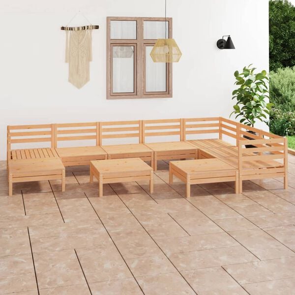 vidaXL Juego de muebles de jardín 10 piezas madera maciza de pino