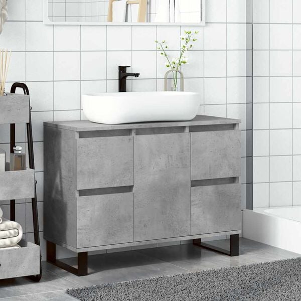 vidaXL Mueble de lavabo madera de ingenier&iacute;a gris hormig&oacute;n 80x33x60 cm