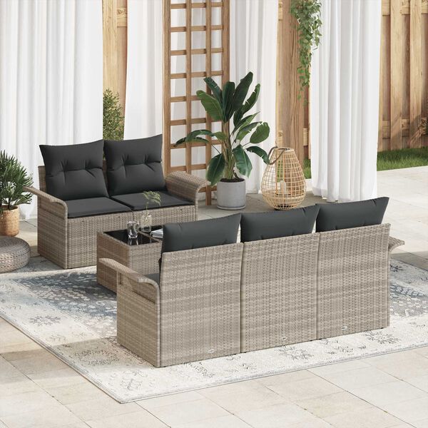 vidaXL Conjunto de sof&aacute; de jard&iacute;n 6 pcs Gris Claro y Gris Oscuro