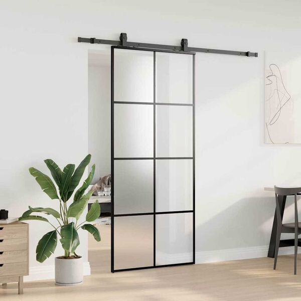 vidaXL Puerta corredera con set herrajes negro 90x205 cm vidrio ESG