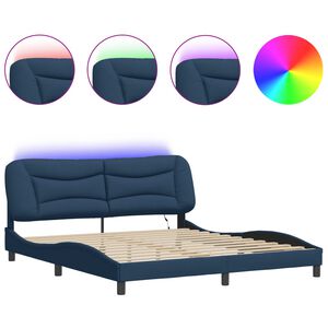 vidaXL Estructura de cama con LED sin colch&oacute;n Hvar tela azul 180x200 cm