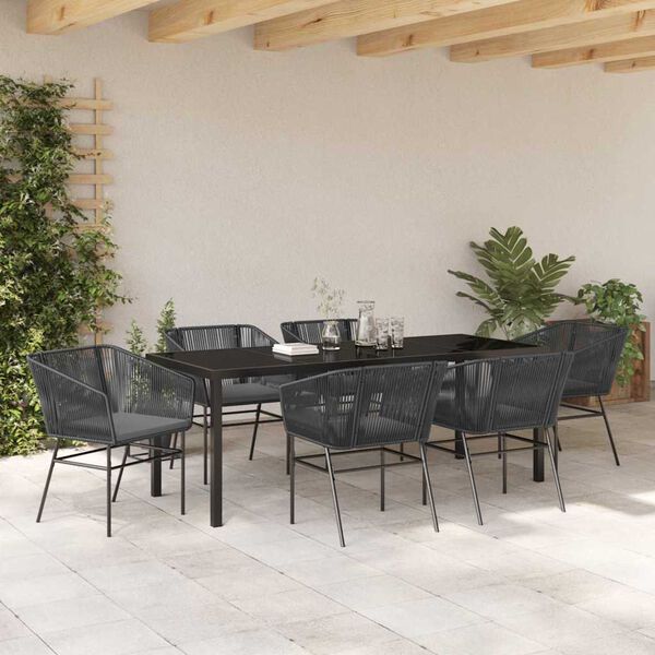 vidaXL Conjunto de Comedor de Jard&iacute;n con coj&iacute;n 7 pcs Negro