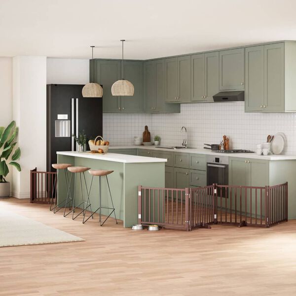 vidaXL Puerta de perros plegable 6 paneles madera &aacute;lamo marr&oacute;n 480 cm