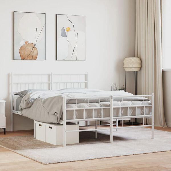 vidaXL Estructura cama sin colch&oacute;n con estribo metal blanco 160x200 cm