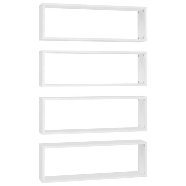 vidaXL Estantes cubo de pared 4 uds contrachapado blanco 80x15x26,5 cm