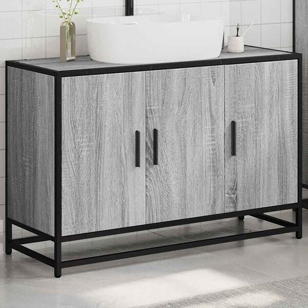 vidaXL Armario lavabo ba&ntilde;o madera ingenier&iacute;a gris Sonoma 90x33x60 cm