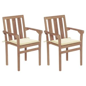 vidaXL Sillas de jard&iacute;n 2 unidades con cojines crema madera de teca