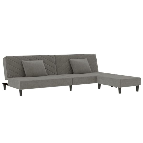 vidaXL Sof&aacute; cama 2 plazas reposapies y 2 cojines terciopelo gris claro
