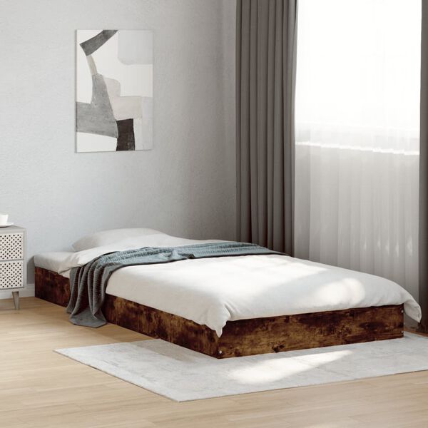vidaXL Estructura de cama sin colch&oacute;n madera roble ahumado 100x200 cm