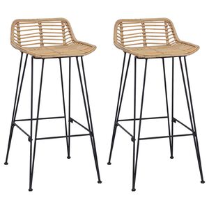 vidaXL Taburete de bar 2 uds. Natural 44 x 45 x 76 cm Rat&aacute;n y acero