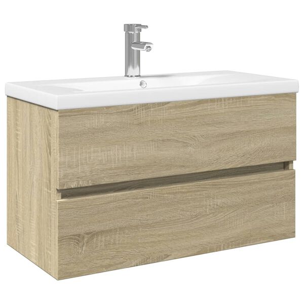 vidaXL Set de mueble de ba&ntilde;o 2 piezas cer&aacute;mica y madera de ingenier&iacute;a