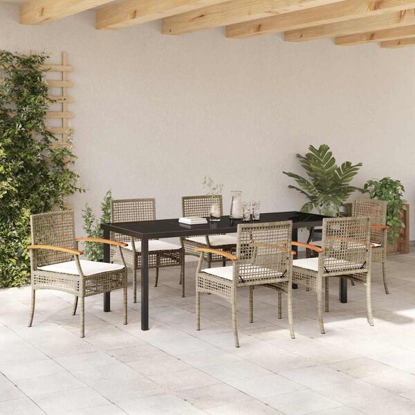 vidaXL Conjunto de Comedor de Jard&iacute;n 7 pcs Beige rat&aacute;n sint&eacute;tico