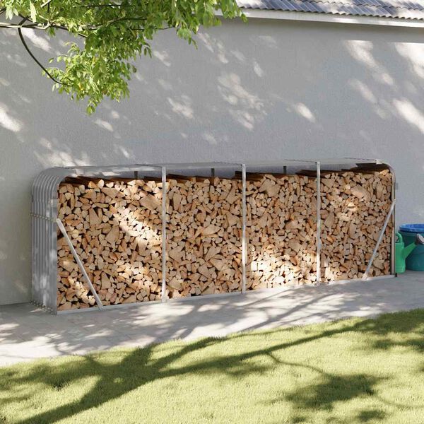 vidaXL Leñero gris claro 300x45x100 cm acero galvanizado