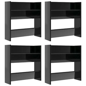 vidaXL Zapateros de pared 4 uds contrachapada negro brillo 60x18x60 cm