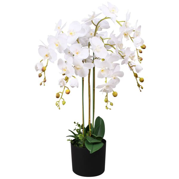 vidaXL Planta de orqu&iacute;dea artificial con macetero blanca 75 cm